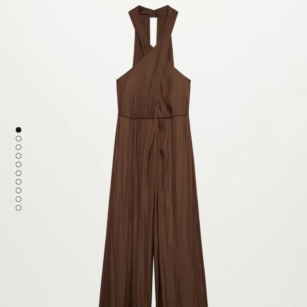 NWT Mango LIMITED EDITION silky look satin jumpsuit in brown - Picture 9 of 10
